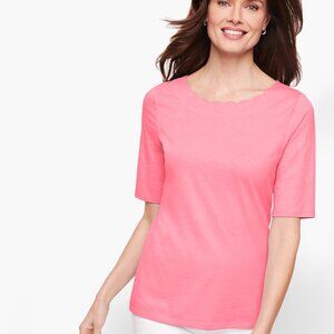 Talbots pink short sleeve scallop neck shirt top woman's size XP XLP